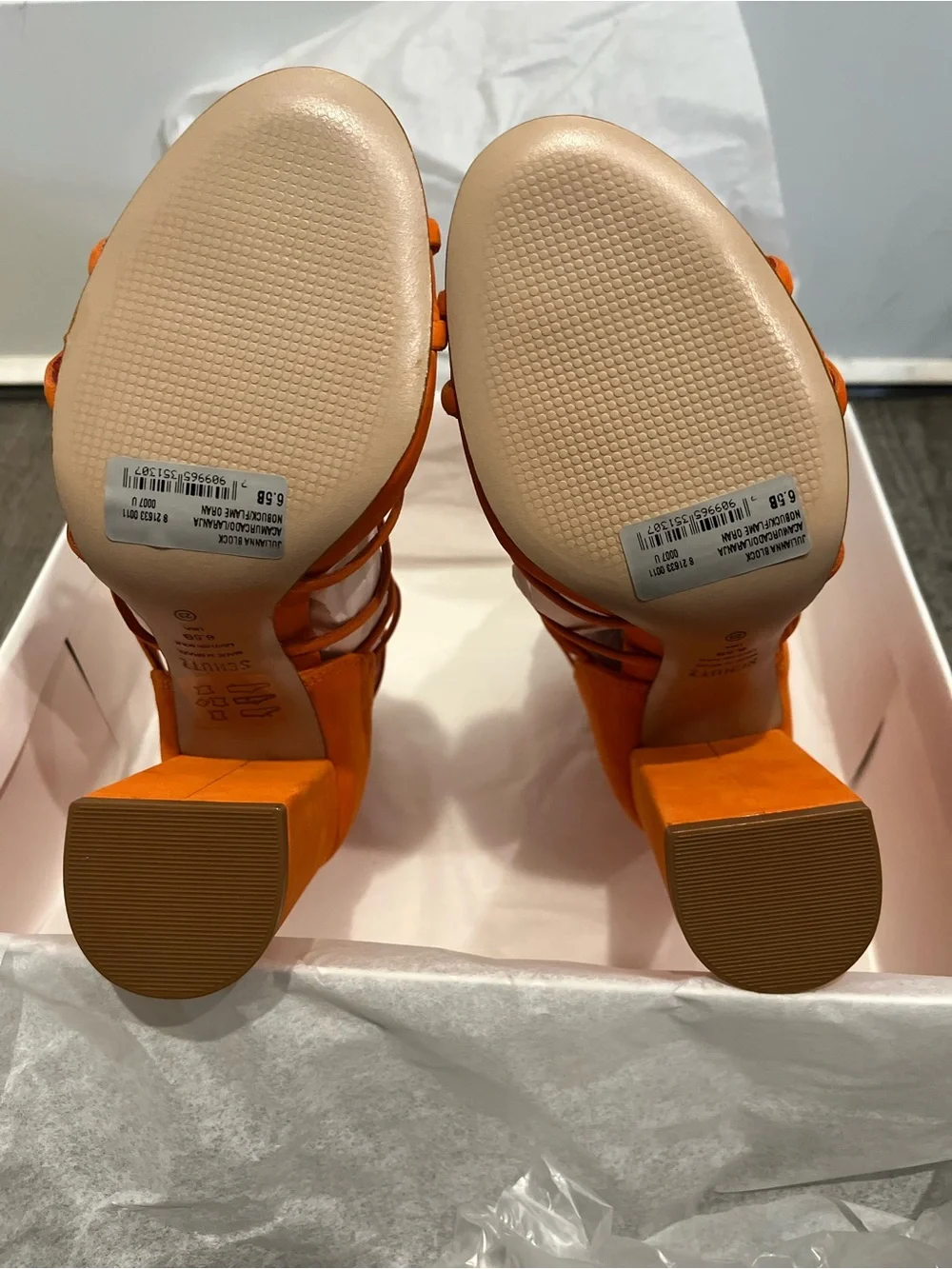 Schutz Julianna Orange Suede Gladiator Block Heels Sandals Sz 6.5